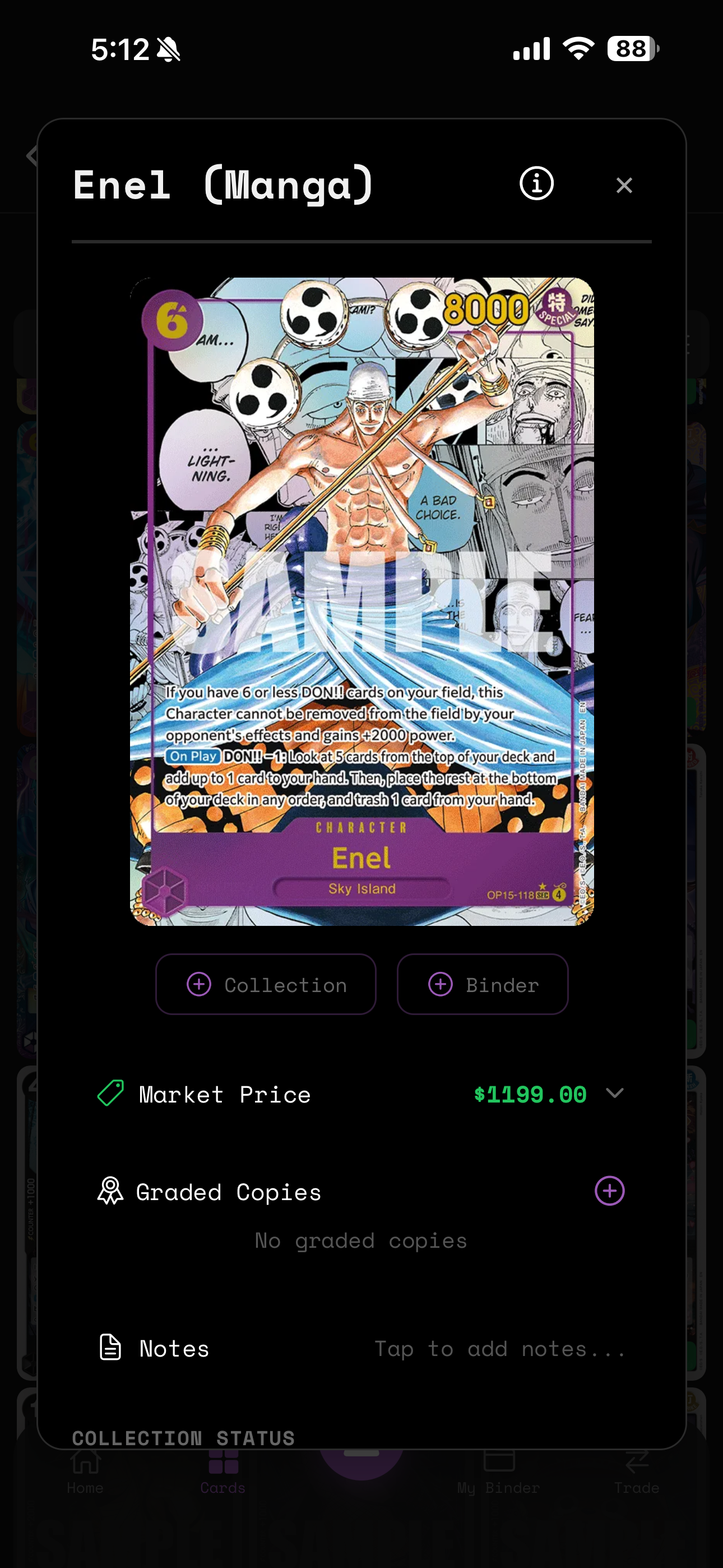 Card detail with pricing